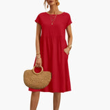Women's Summer Dress – Round Neck, Short Sleeve & Side Pockets