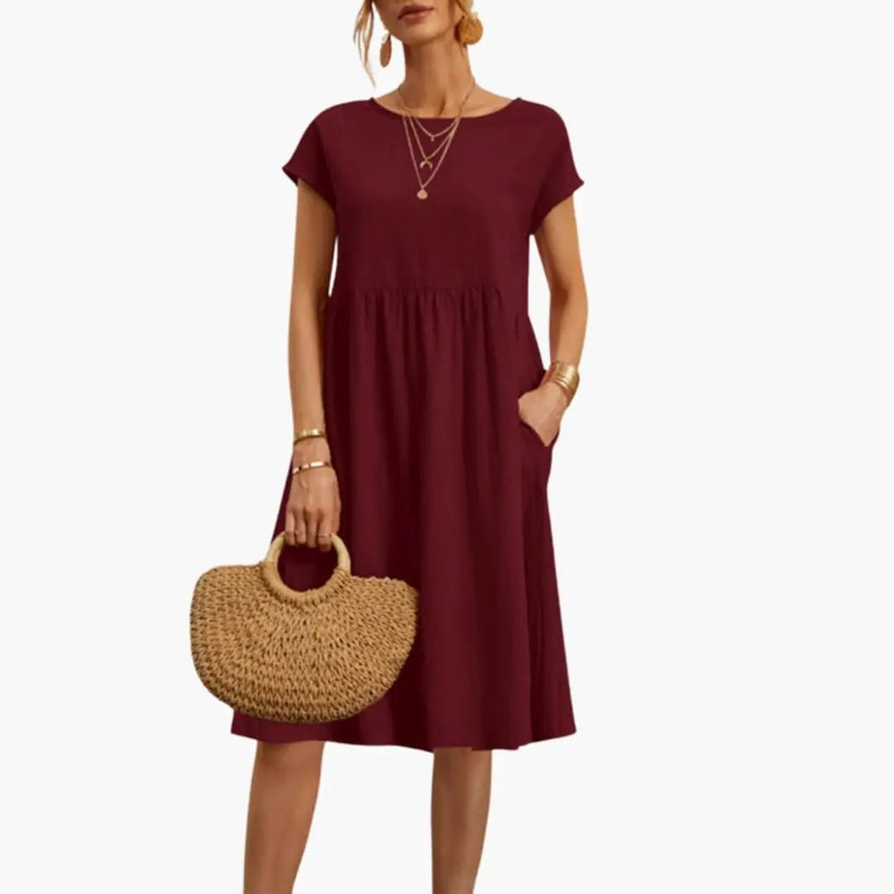 Women's Summer Dress – Round Neck, Short Sleeve & Side Pockets