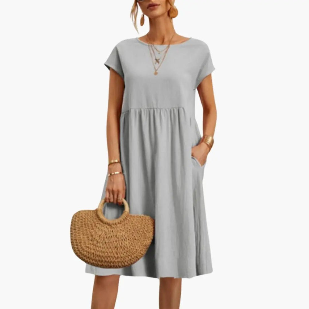 Women's Summer Dress – Round Neck, Short Sleeve & Side Pockets