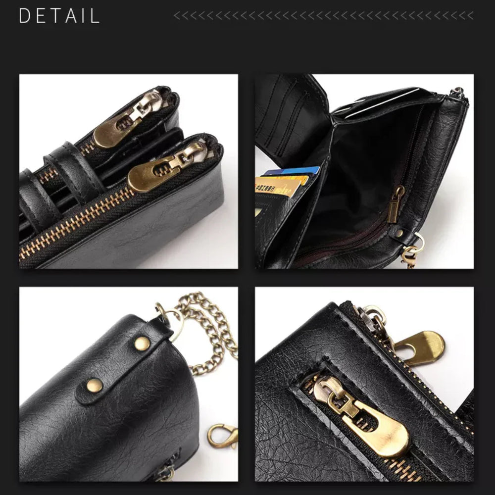 Optimized Product Title: **Retro Leder Brieftasche mit Kette – 13 Kartenfächer, Doppelreißverschluss & Stilvolles Design für Damen** 

This title includes relevant keywords while enhancing clarity and appeal for potential buyers.
