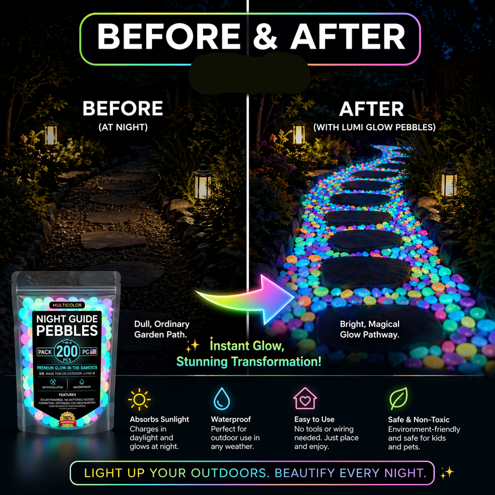 Glow-in-the-Dark Garden Pebbles – Solar-Charged Resin, 10-Hour Glow, Garden & Aquarium Safe