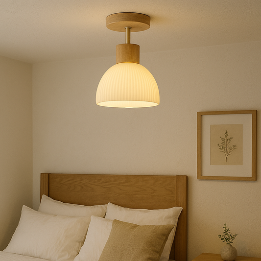 Ailse Ceiling Lamp – Natural Wood & Glass, LED Light Source & Japandi Style