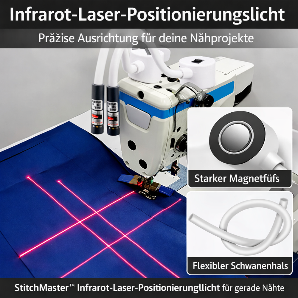 Magnetic Laser Sewing Guide – 3 Interchangeable Heads, 360° Gooseneck & USB 5V