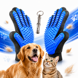 Pet Grooming Glove – 180 Silicone Tips, Massage Deshedding & Training Whistle