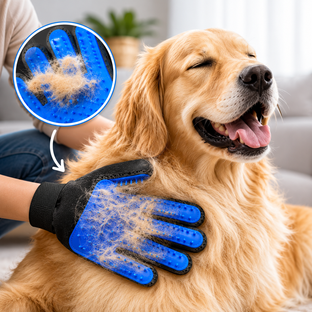 Pet Grooming Glove – 180 Silicone Tips, Massage Deshedding & Training Whistle