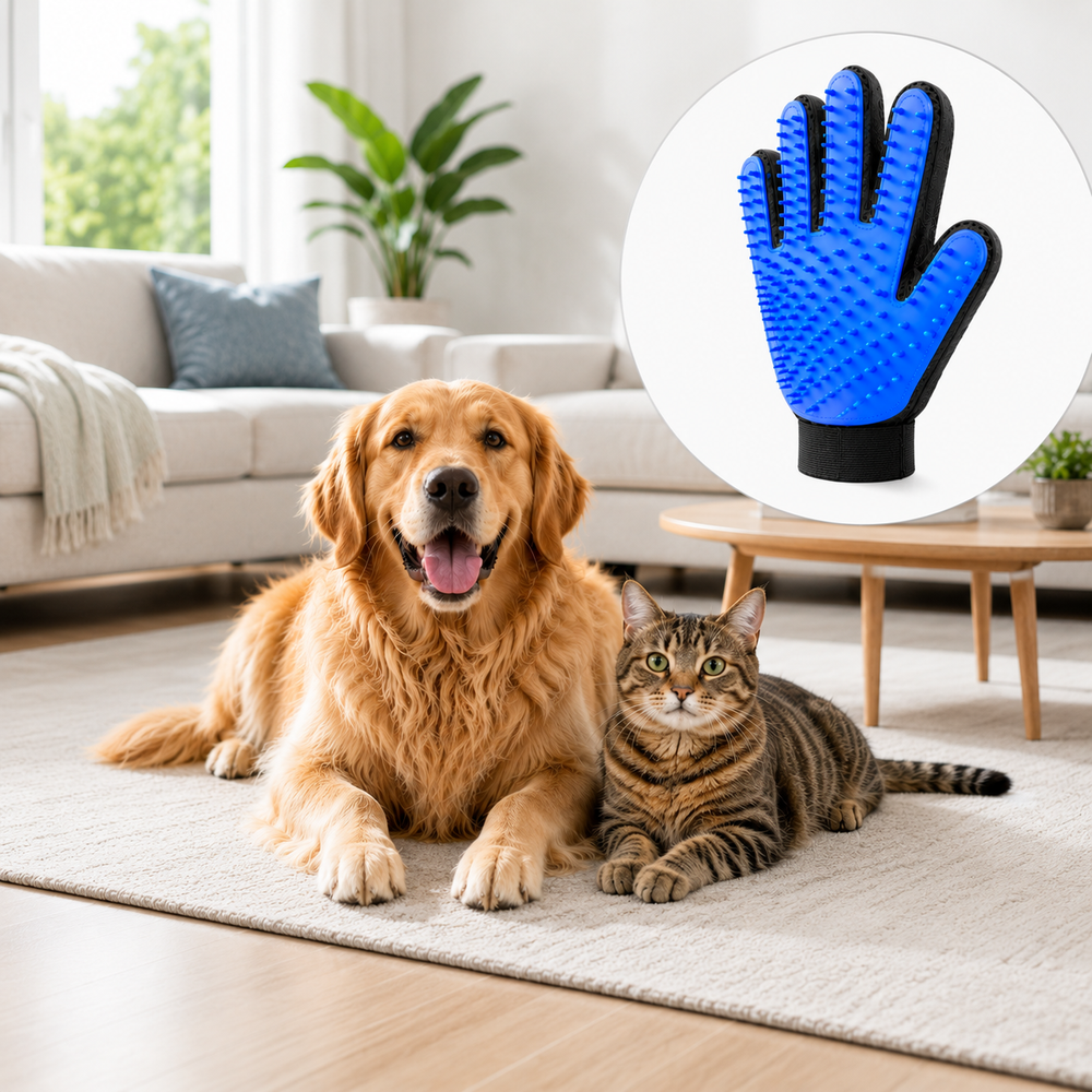 Pet Grooming Glove – 180 Silicone Tips, Massage Deshedding & Training Whistle