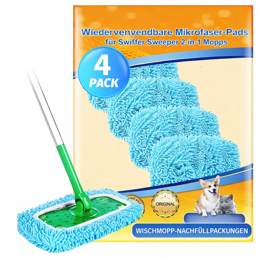 Reusable Microfiber Mop Pads – Washable, Fits 25-42cm Flat Mops, 4 or 6 Pack