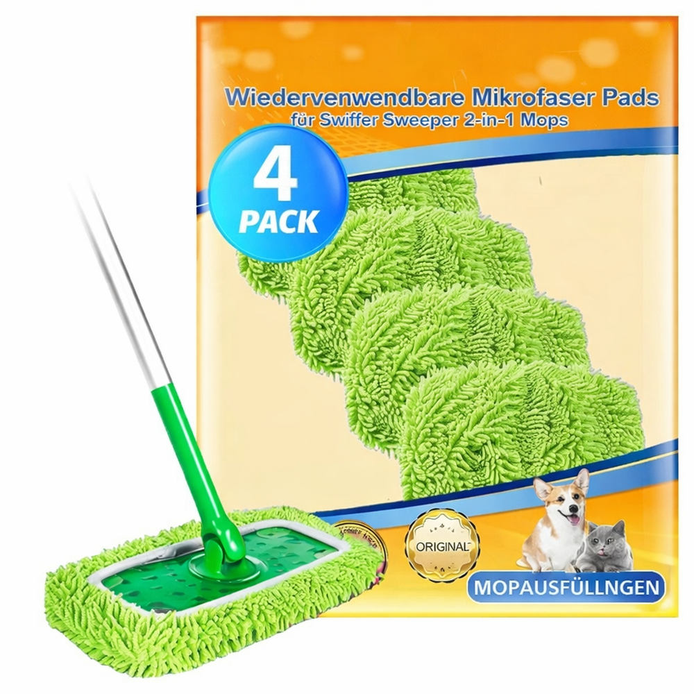 Reusable Microfiber Mop Pads – Washable, Fits 25-42cm Flat Mops, 4 or 6 Pack