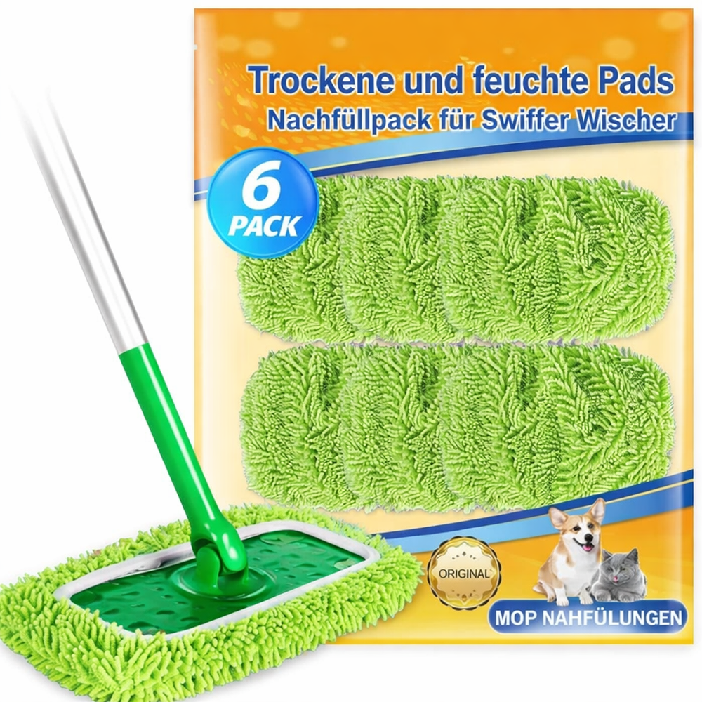 Reusable Microfiber Mop Pads – Washable, Fits 25-42cm Flat Mops, 4 or 6 Pack