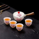 Cherry Blossom Ceramic Teapot – Color-Changing, Rotating Steel Strainer & Wood Handle