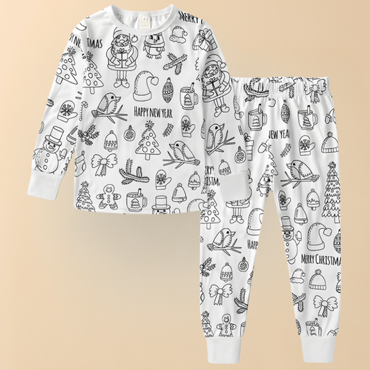 Kids Christmas Pajamas – Creative Coloring Set, Soft Cotton & Holiday Design