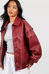 Contrast Stitching Faux – Finish Jacket – Tabitha