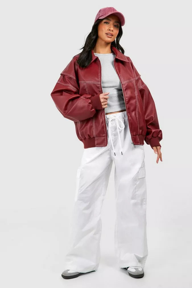 Contrast Stitching Faux – Finish Jacket – Tabitha