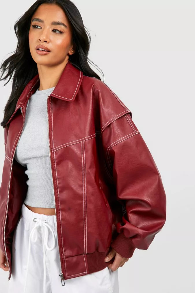 Contrast Stitching Faux – Finish Jacket – Tabitha