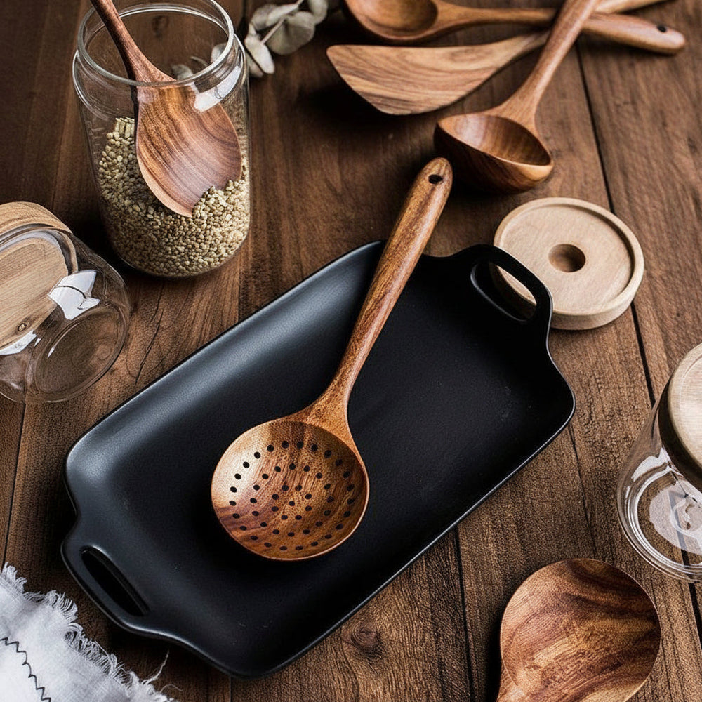 Cooking Utensils Wooden Set Handmade Non Scratch Kitchen Tools