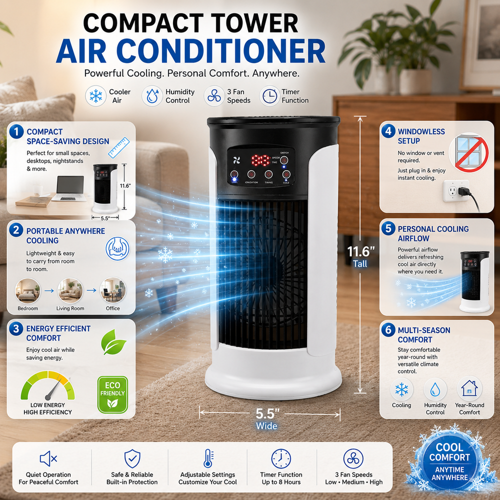 Portable Evaporative Air Cooler – Compact, Energy-Saving & Windowless Setup