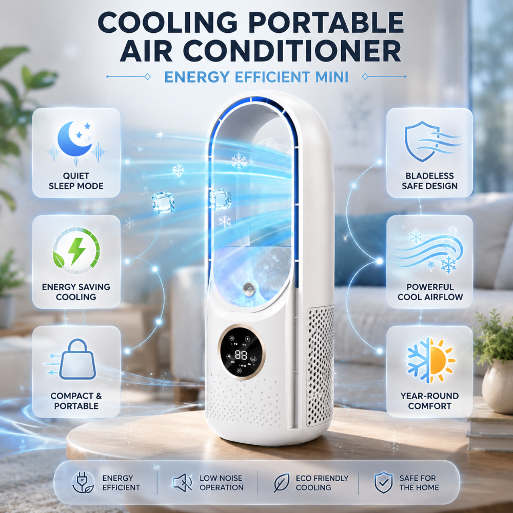 Portable Mini Air Conditioner – Bladeless, Quiet Operation & 20m² Cooling