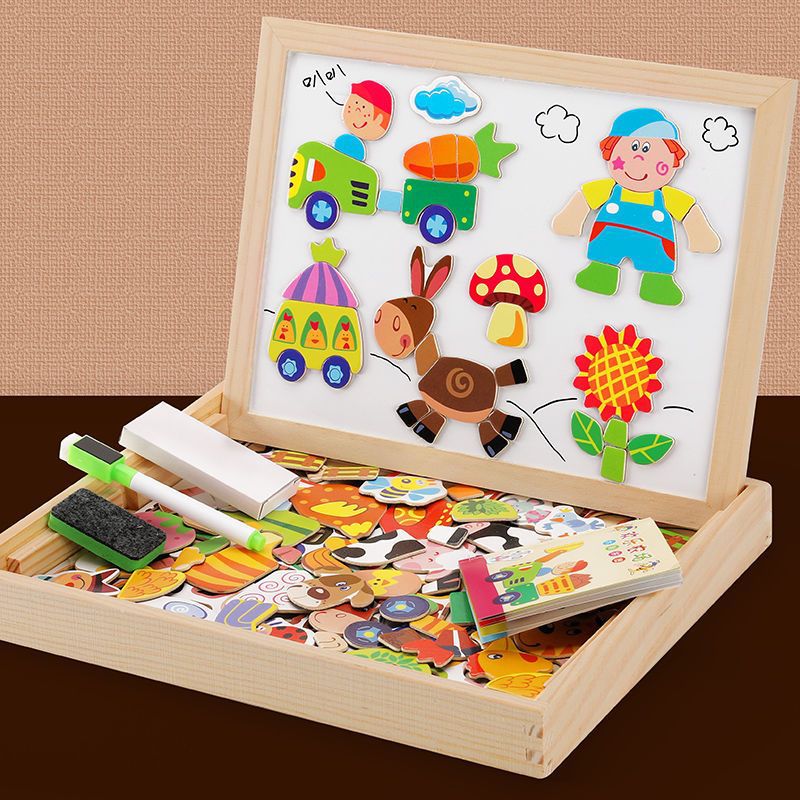 Magnetisches Zeichenbrett 2-in-1 mit Kreidebrett aus Holz