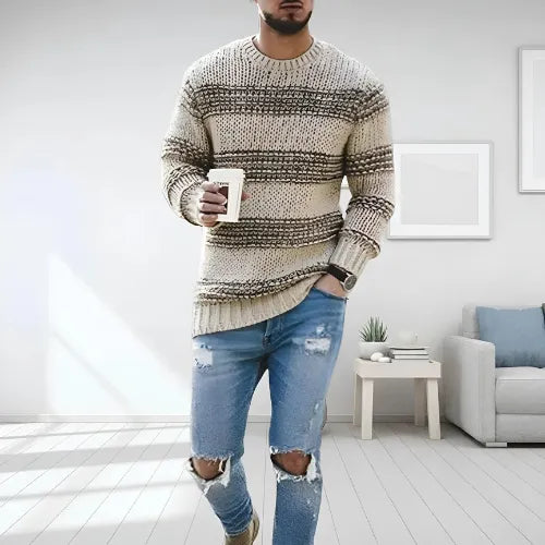 DARREN Elegant Beige Knit Sweater - Stylish & Comfortable Pullover for Men