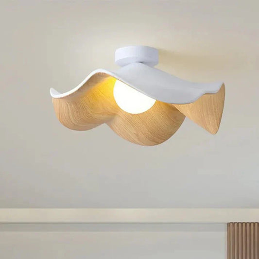 Lotus Ceiling Light – Scandinavian Wooden Design, Resin and Iron & Flush Mount