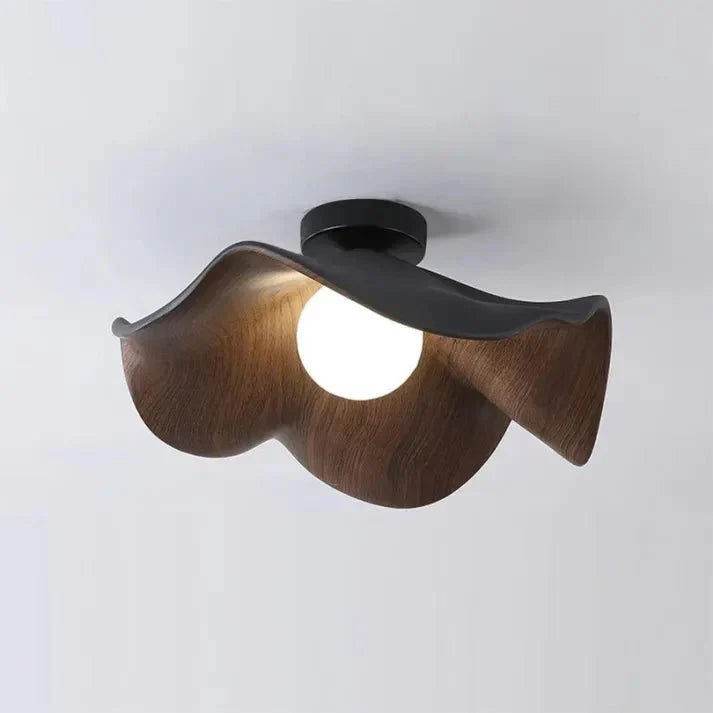Scandinavian Wooden Lotus Ceiling Light | Resin & Iron Modern Flush Lamp