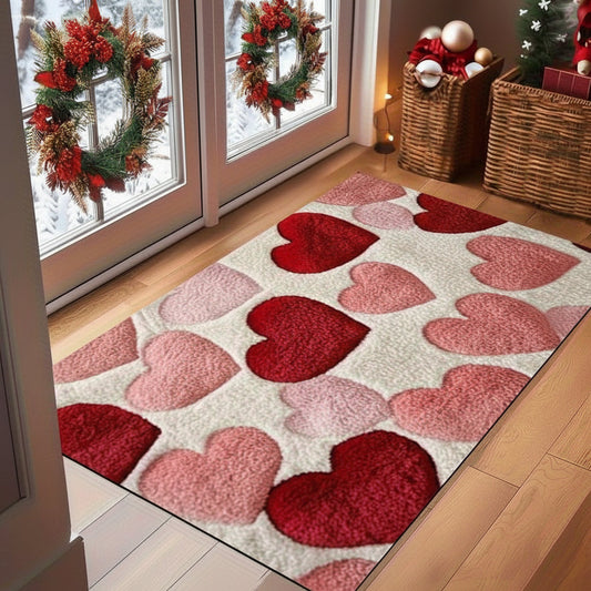 Heart Pattern Doormat – Non-Slip Polyester, Entry Floor Mat & Home Decor