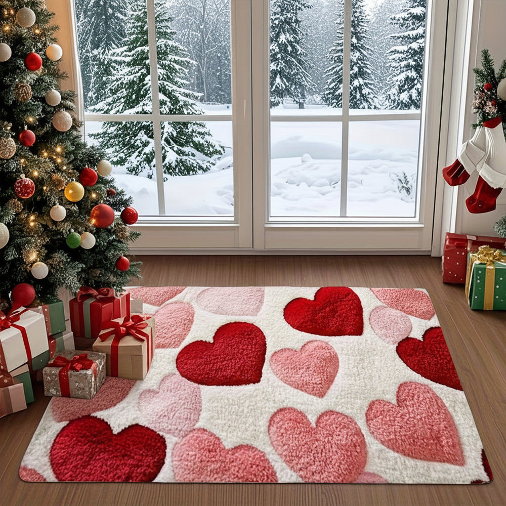 Doormat Heart Pattern Non Slip Polyester Entry Floor Mat