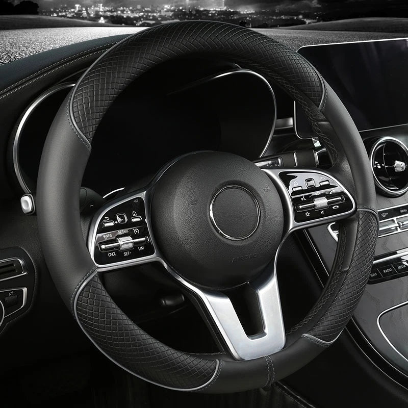 Faux Leather Steering Wheel Cover – Diamond Pattern, 36cm Universal & Anti-Slip