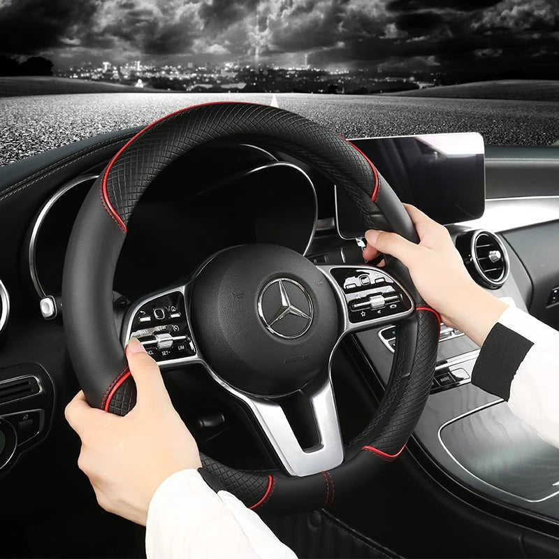 Faux Leather Steering Wheel Cover – Diamond Pattern, 36cm Universal & Anti-Slip