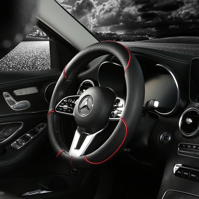 Faux Leather Steering Wheel Cover – Diamond Pattern, 36cm Universal & Anti-Slip