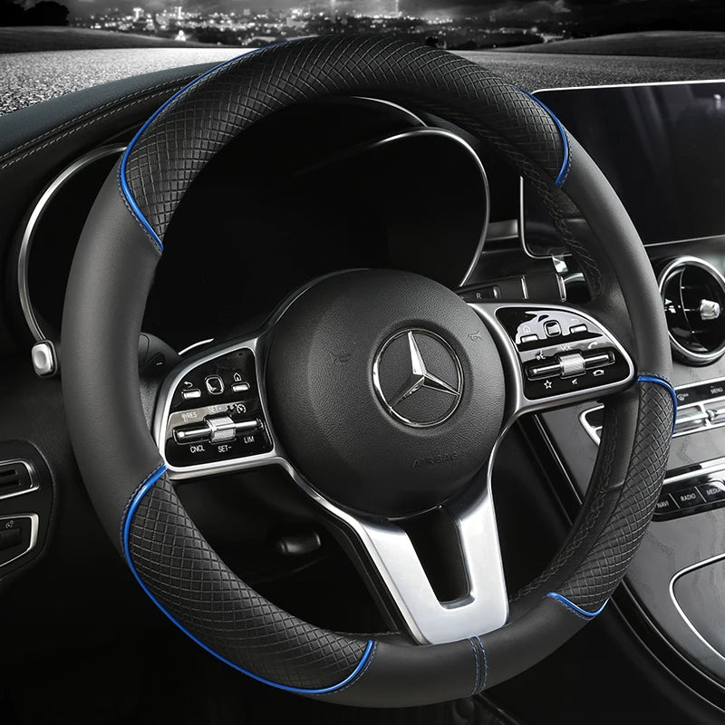 Faux Leather Steering Wheel Cover – Diamond Pattern, 36cm Universal & Anti-Slip