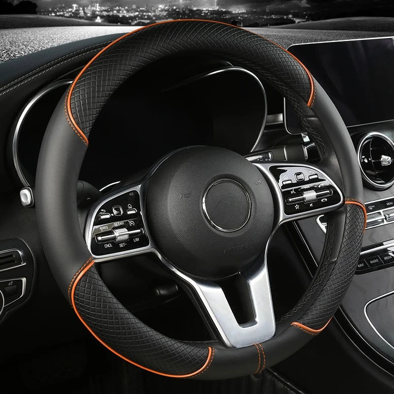 Faux Leather Steering Wheel Cover – Diamond Pattern, 36cm Universal & Anti-Slip