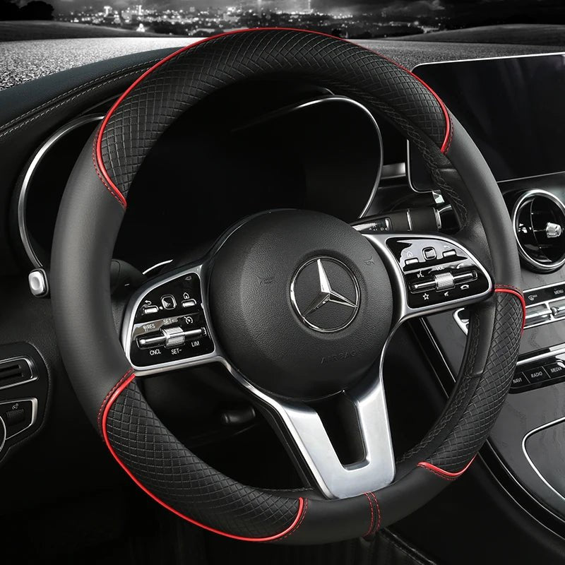 Faux Leather Steering Wheel Cover – Diamond Pattern, 36cm Universal & Anti-Slip