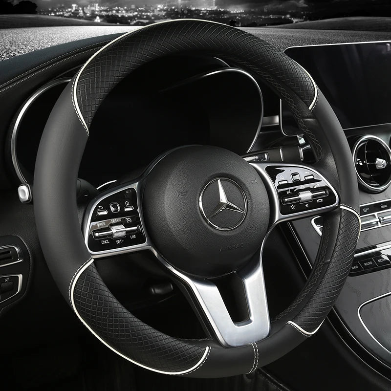 Faux Leather Steering Wheel Cover – Diamond Pattern, 36cm Universal & Anti-Slip