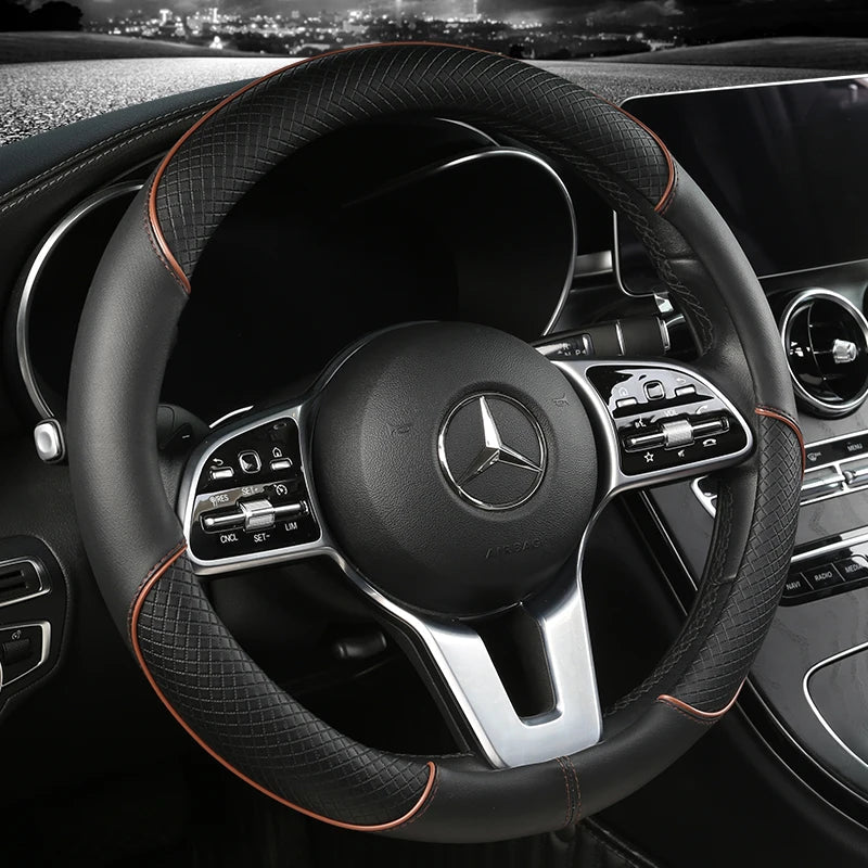 Faux Leather Steering Wheel Cover – Diamond Pattern, 36cm Universal & Anti-Slip