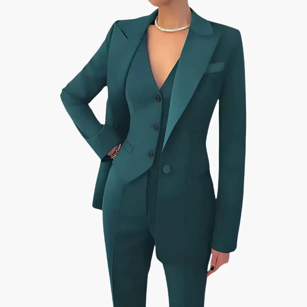 Women's Three-Piece Suit – Notched Blazer, Vest & Straight-Leg Pants
