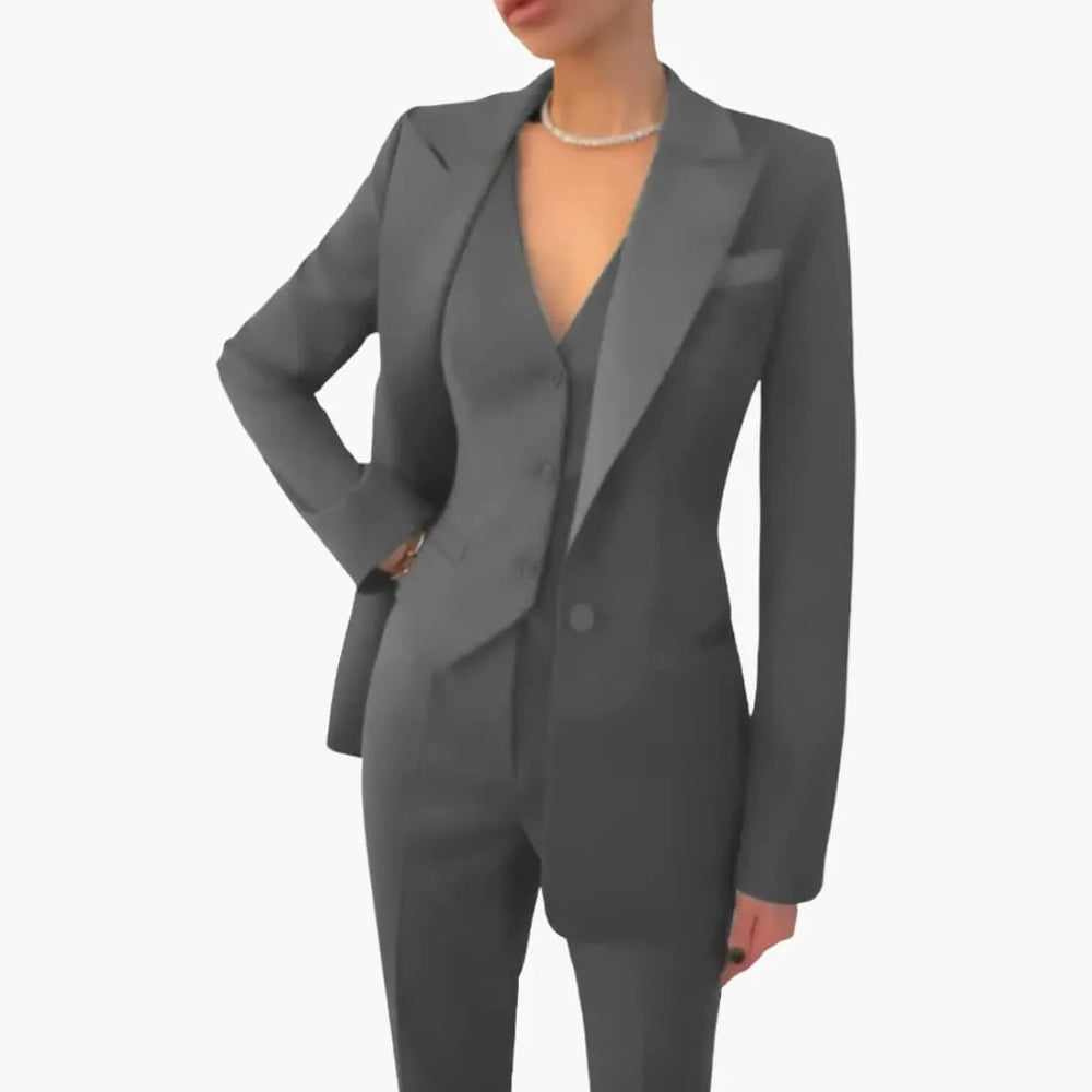 Women's Three-Piece Suit – Notched Blazer, Vest & Straight-Leg Pants