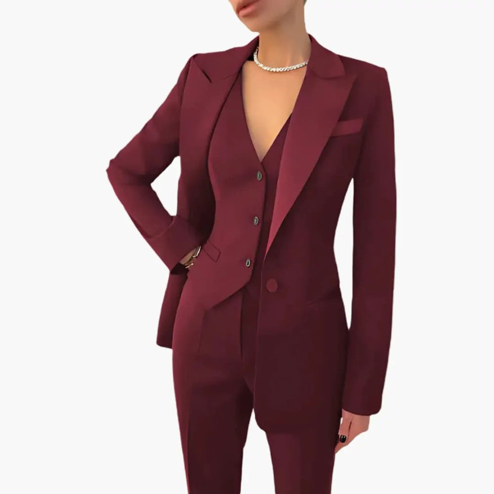 Women's Three-Piece Suit – Notched Blazer, Vest & Straight-Leg Pants