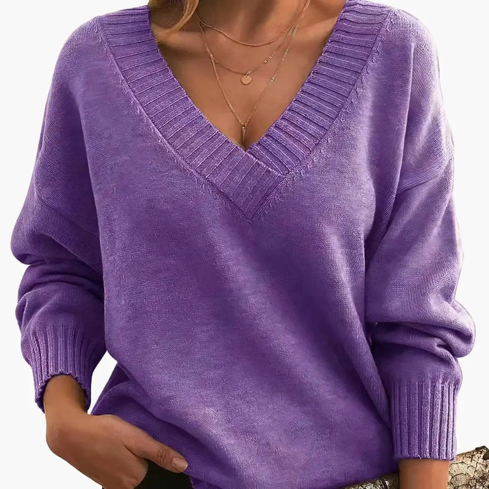 Women's V-Neck Sweater – Long Sleeves & Pullover Style