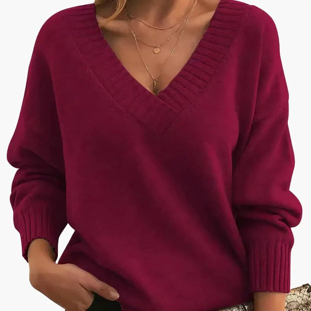 Women's V-Neck Sweater – Long Sleeves & Pullover Style