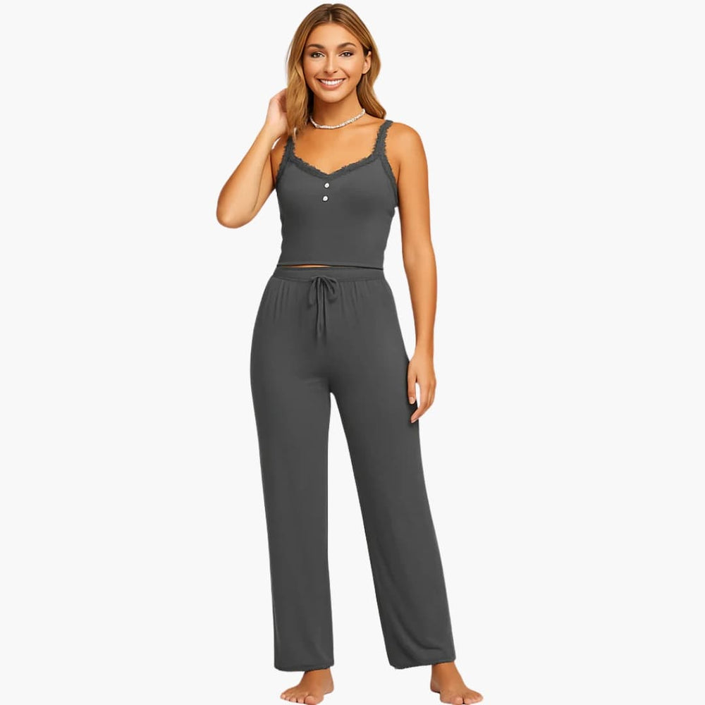 Women's Pajama Set – Lace Trim & Drawstring Pants