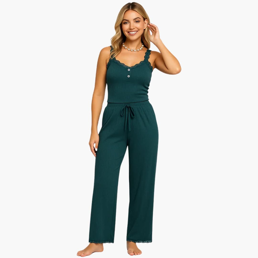 Women's Pajama Set – Lace Trim & Drawstring Pants