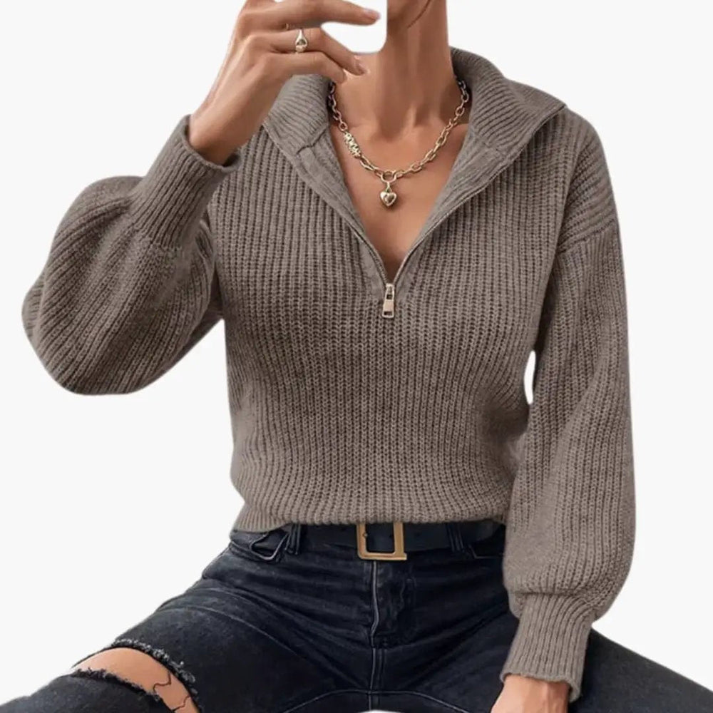 Women's Sweater – Half Zip & Ribbed Knit