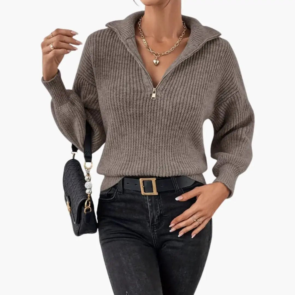 Women's Sweater – Half Zip & Ribbed Knit