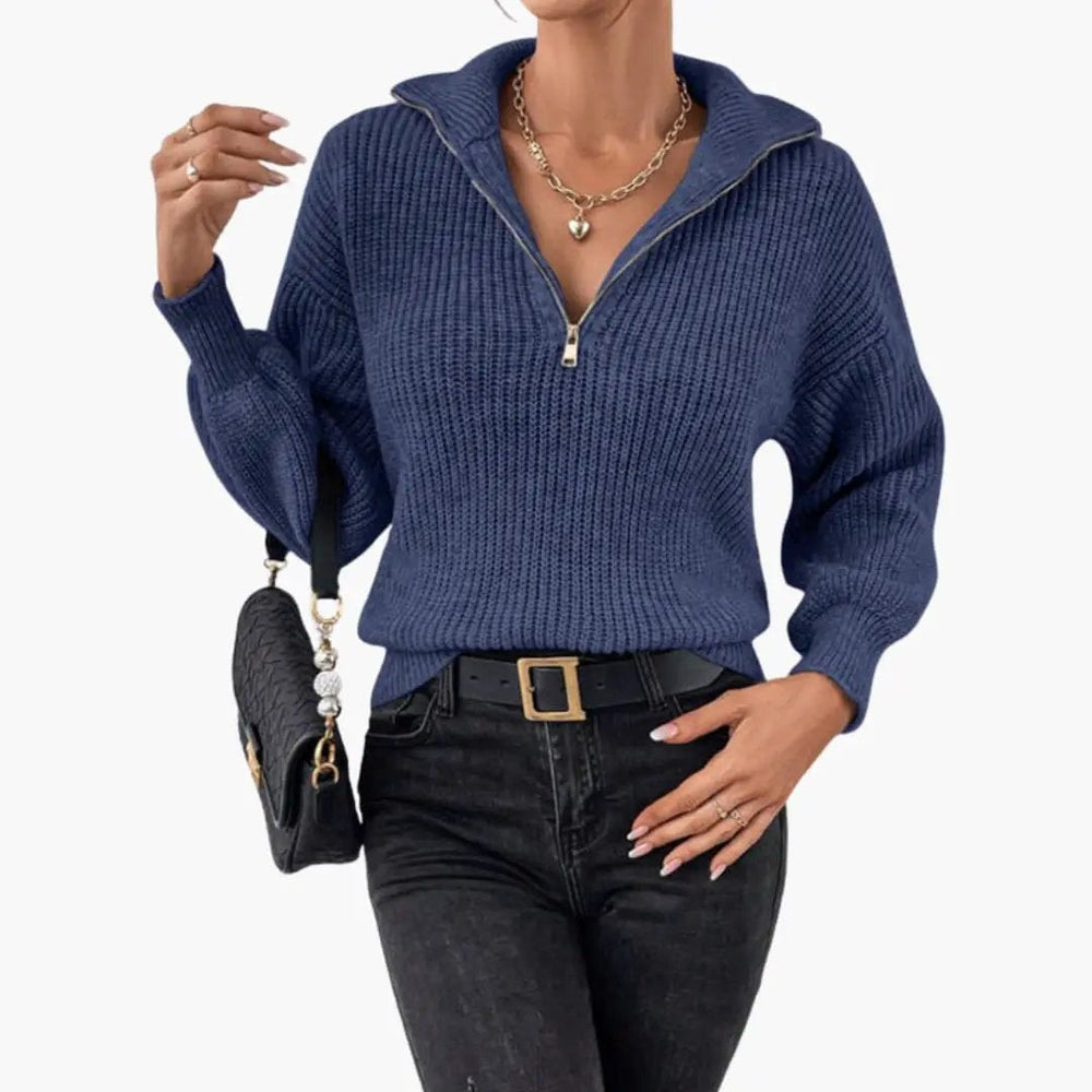 Women's Sweater – Half Zip & Ribbed Knit