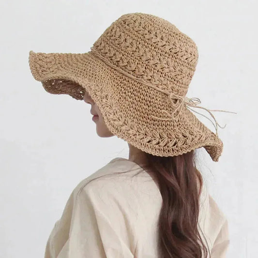 Women's Straw Sun Hat – Wide Brim, 56-58cm Size & Retro Beach Style