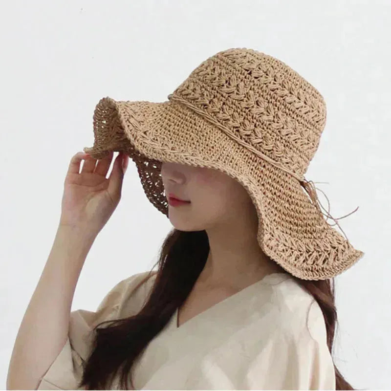 Women's Straw Sun Hat – Wide Brim, 56-58cm Size & Retro Beach Style