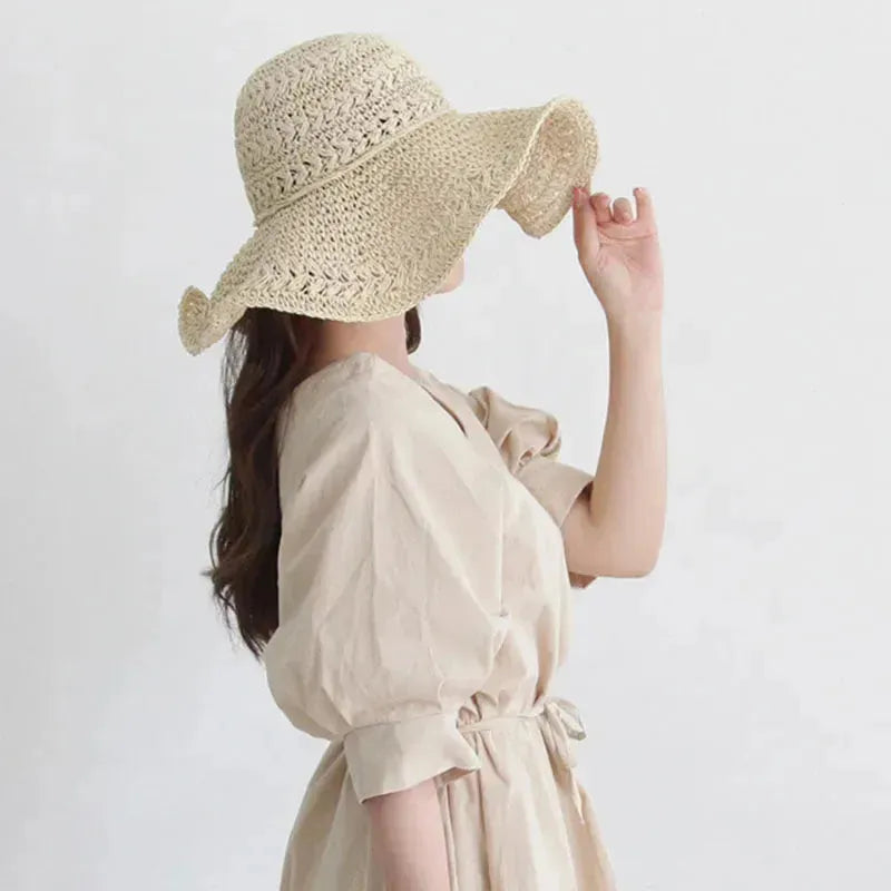 Women's Straw Sun Hat – Wide Brim, 56-58cm Size & Retro Beach Style