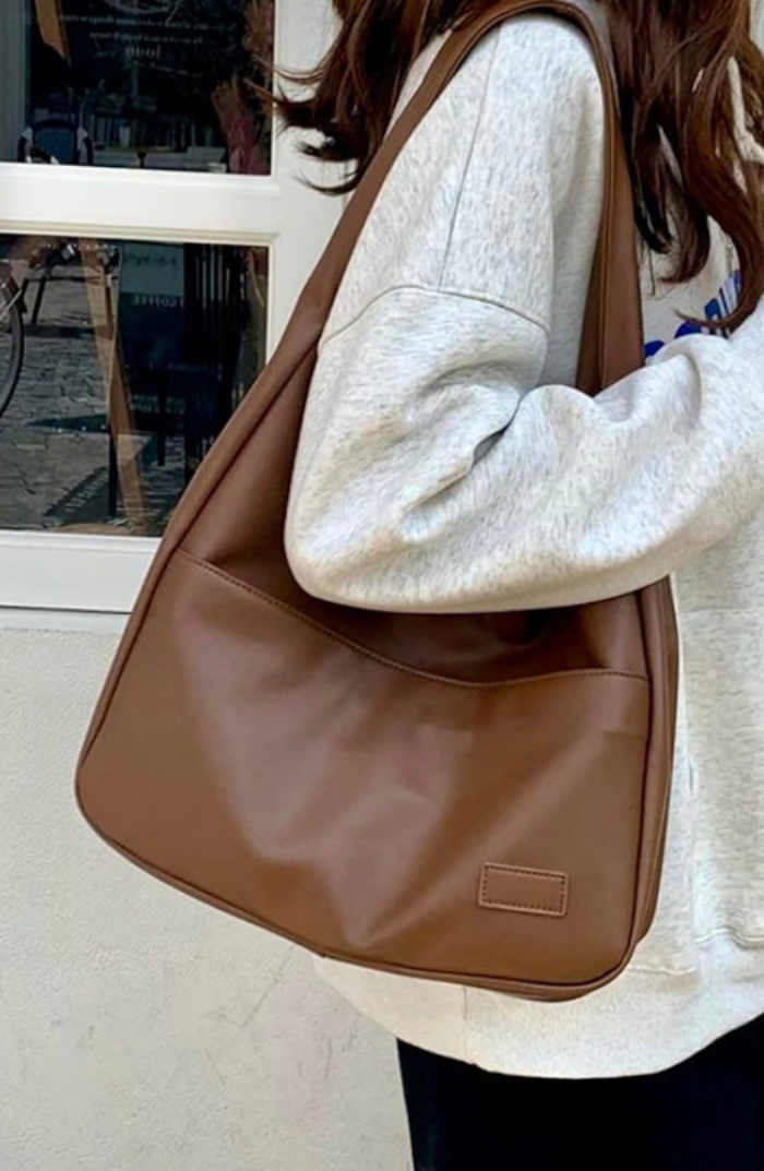 Women's Faux Leather Shoulder Bag – Front Pocket, Wide Strap & 4 Colors