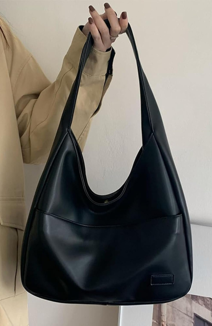 Women's Faux Leather Shoulder Bag – Front Pocket, Wide Strap & 4 Colors